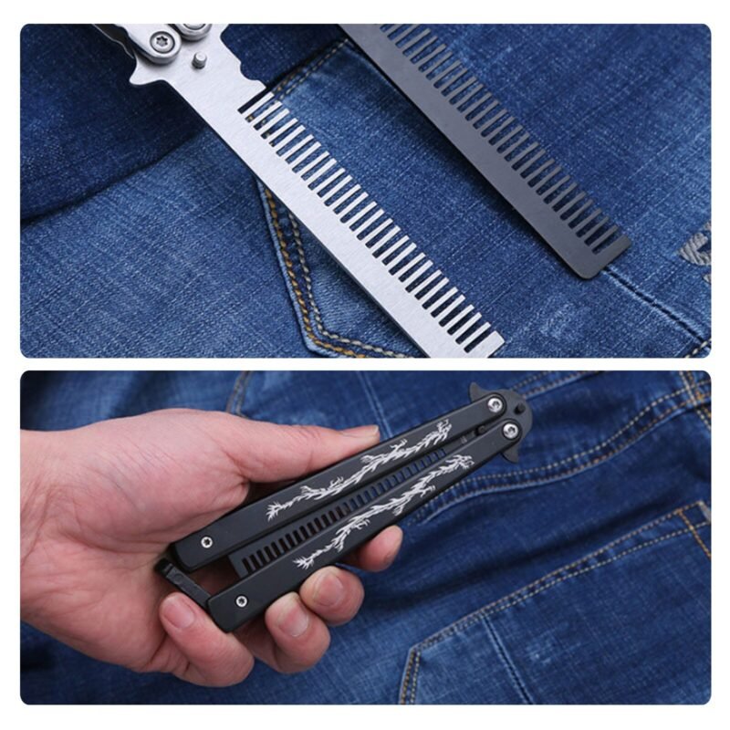 Foldable-Comb-Stainless-Steel-Practice-Training-Butterfly-Knife-Comb-Beard-Moustache-Brushes-Hairdressing-Styling-Tool-2 Foldable Comb Stainless Steel Practice Training Butterfly Knife Comb Beard Moustache Brushes Hairdressing Styling Tool - 02 - ztechknives.uk