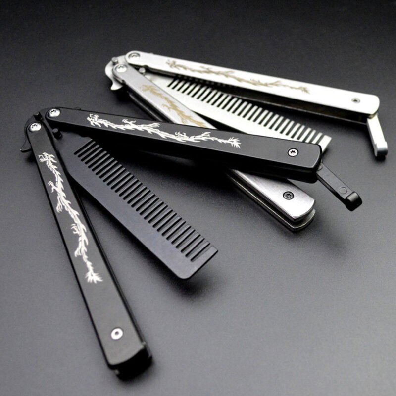 Foldable-Comb-Stainless-Steel-Practice-Training-Butterfly-Knife-Comb-Beard-Moustache-Brushes-Hairdressing-Styling-Tool Foldable Comb Stainless Steel Practice Training Butterfly Knife Comb Beard Moustache Brushes Hairdressing Styling Tool - 02 - ztechknives.uk
